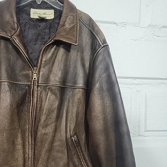 Vintage Eddie Bauer Leather Bomber Jacket Men’s LG Brown Aviator 90s - Picture 7 of 12